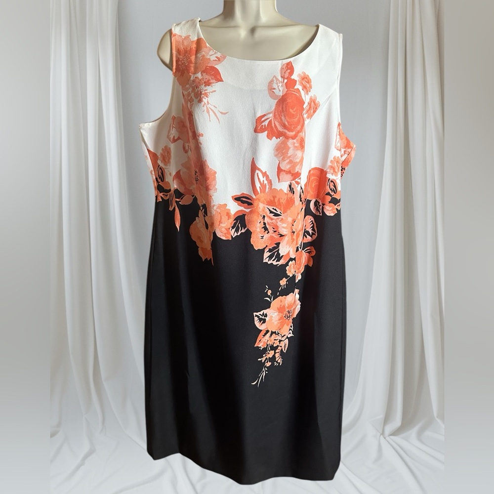 MAYA BROOKE Cantaloupe & Black Floral Print Womens Dress Sz 16W